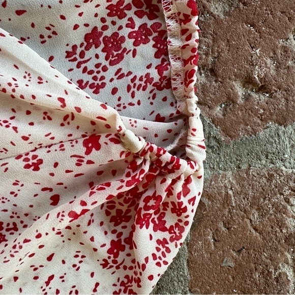 Princess Polly Cream & Red Floral Sheer V-Neck Wide Smocked Waist Mini Dress 8 - Picture 5 of 16